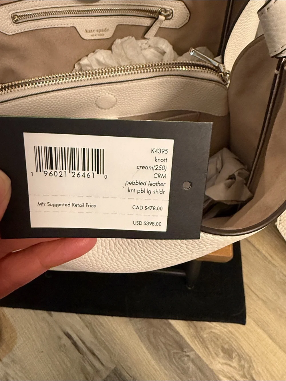 kate spade White Pebbled Leather Shoulder Bag with Tan Interior Trim